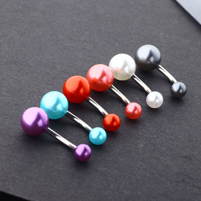 6-Pack Glow Belly Button Rings, Stainless Steel Navel Ring Set with Pearl - European American Style - Image 3