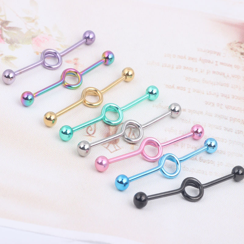 European American Style Double Ear Hole Straight Bar Crossbar Ear Stud Industrial Barbell Body Piercing Jewelry - Image 4