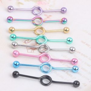 European American Style Double Ear Hole Straight Bar Crossbar Ear Stud Industrial Barbell Body Piercing Jewelry