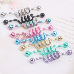 Personalized Pink Diamond 316L Surgical Steel Industrial Barbell Crossbar Ear Stud for Double Ear Piercing