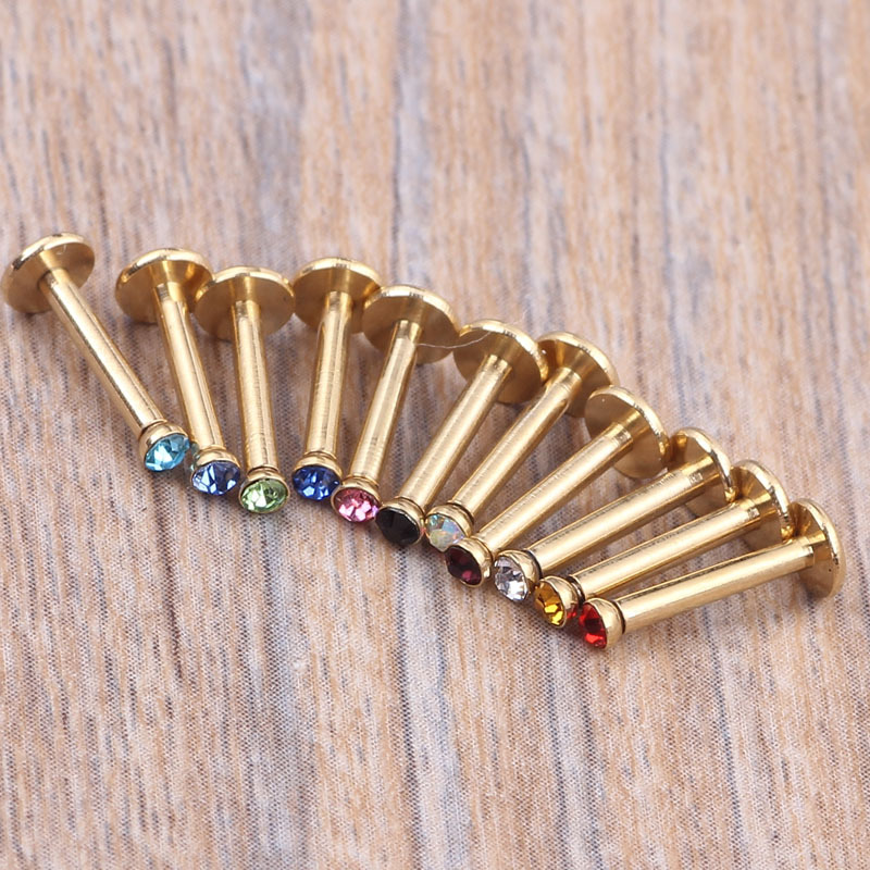 Hot Sale Stainless Steel Straight Bar Diamond Lip Nail Body Piercing Jewelry - Image 5