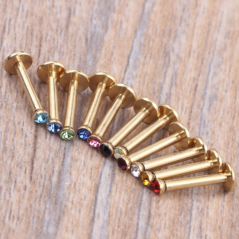 Hot Sale Stainless Steel Straight Bar Diamond Lip Nail Body Piercing Jewelry - Image 4