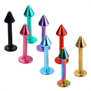 European American Stainless Steel Vacuum Plated Pointed Cone Lip Nail Eyebrow Nail Tongue Nail Nose Ring Ear Bone Nail - Rhombus Deep Blue