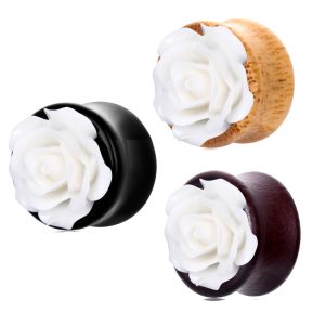 Stainless Steel Auricle Earrings 6 Pcs/Set Acrylic Wood Bamboo Flower Ear Gauges Body Piercing Earrings