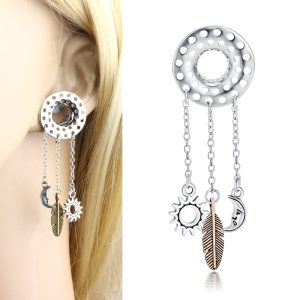 Hollow Copper Sun Moon Ear Expansion Body Piercing Jewelry 18mm