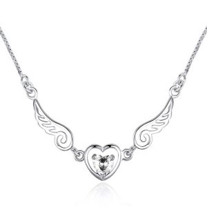 Dream Angel Love Wings Heart Pendant Necklace for Women - Silver with Purple Zircon, Box Chain, Fashion Jewelry Gift
