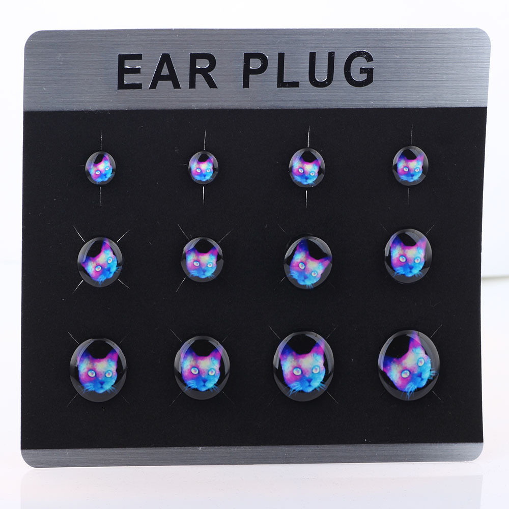 Trendy Punk Geometric Acrylic Ear Plug Tunnels - Dropping Oil Logo Cylindrical Pulley Ear Expansion Jewelry 8# - Image 4