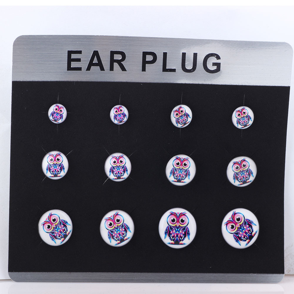 Trendy Punk Geometric Acrylic Ear Plug Tunnels - Dropping Oil Logo Cylindrical Pulley Ear Expansion Jewelry 8# - Image 2