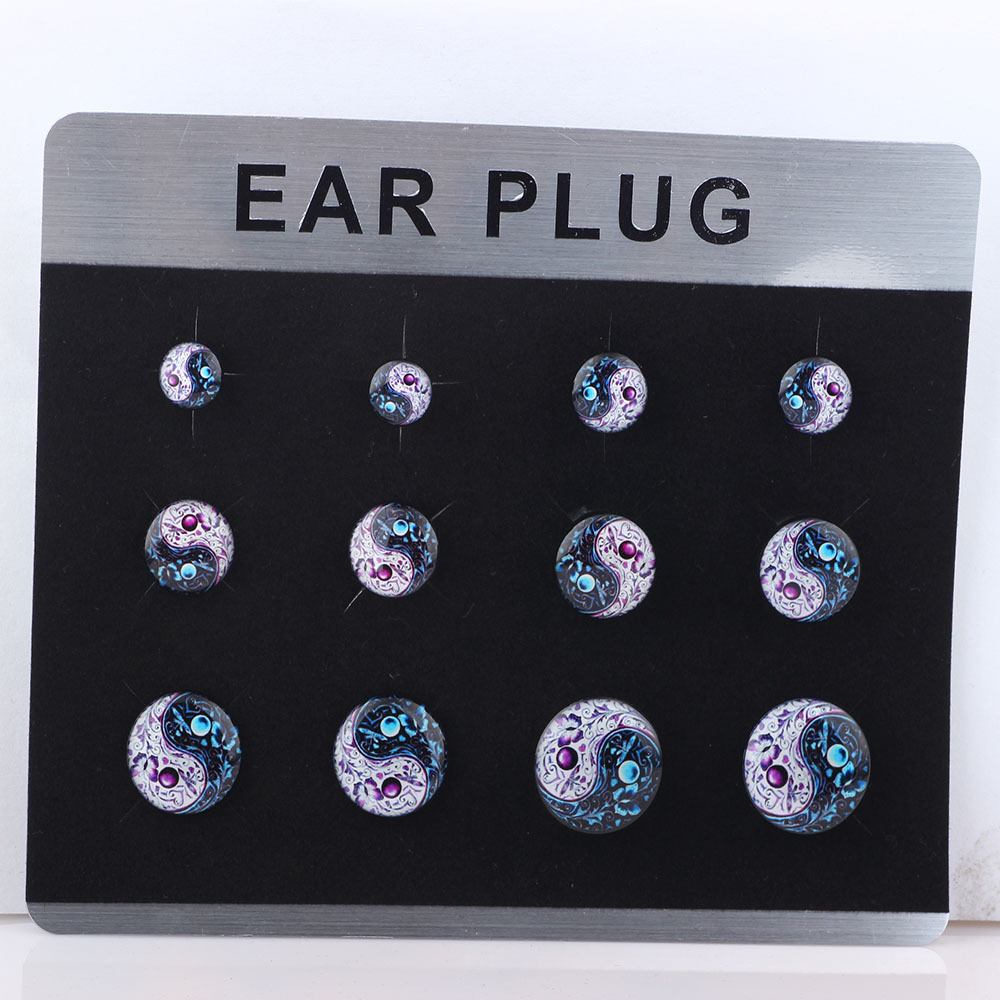 Trendy Punk Geometric Acrylic Ear Plug Tunnels - Dropping Oil Logo Cylindrical Pulley Ear Expansion Jewelry 8# - Image 3