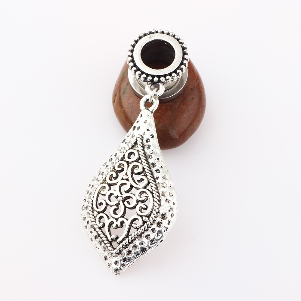 Flower Branch Pendant Auricle Earring Stainless Steel Ancient Silver Heart Ear Expansion Piercing Jewelry - Image 4