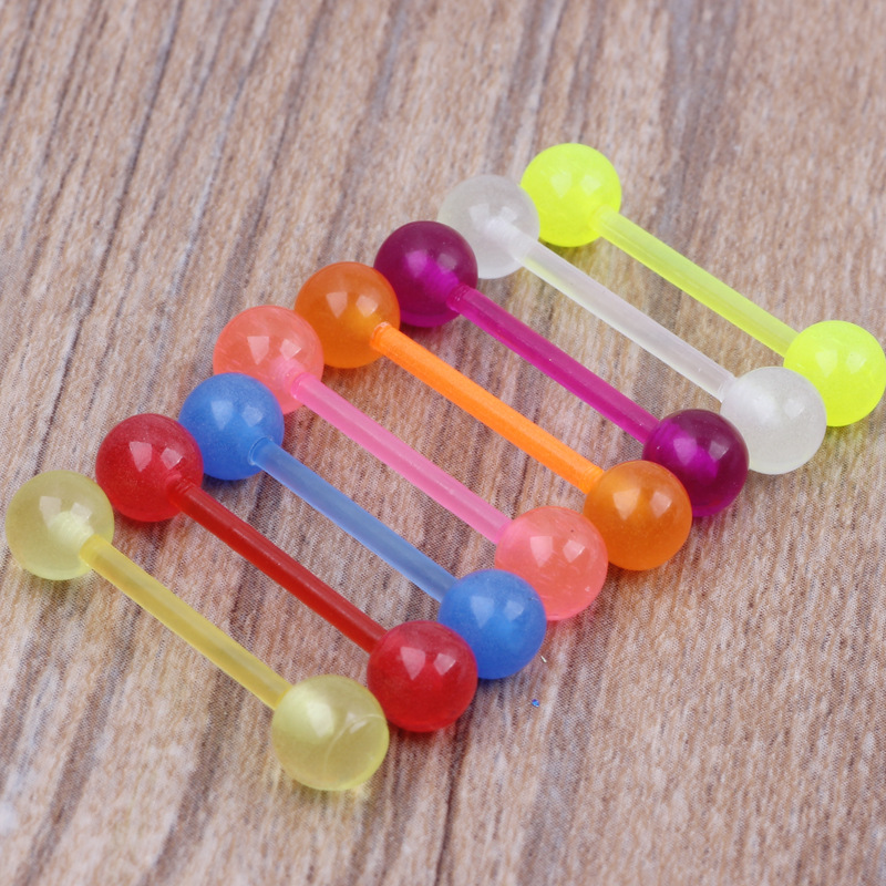Acrylic Non-Allergenic Non-Toxic UV Glow Tongue Barbell - Candy Color Geometric Tongue Ring - Image 4
