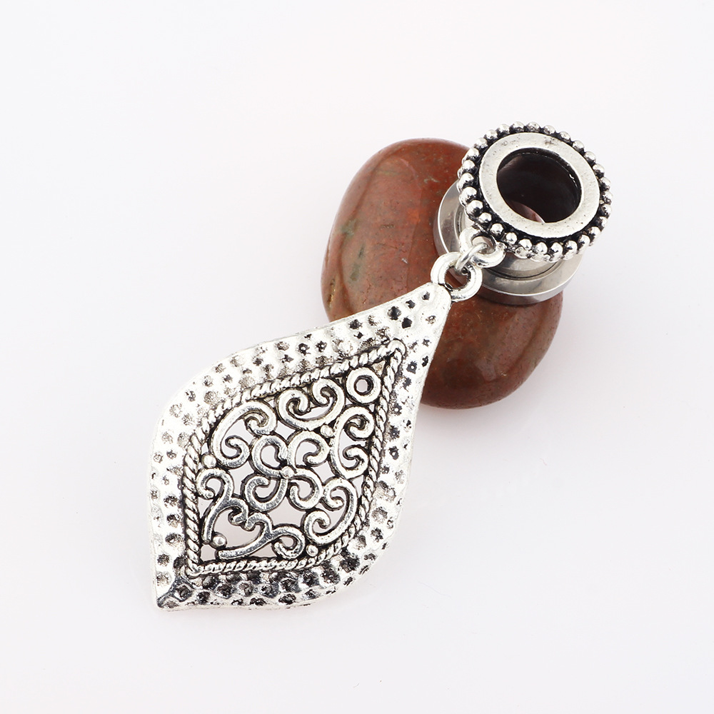 Flower Branch Pendant Auricle Earring Stainless Steel Ancient Silver Heart Ear Expansion Piercing Jewelry - Image 5