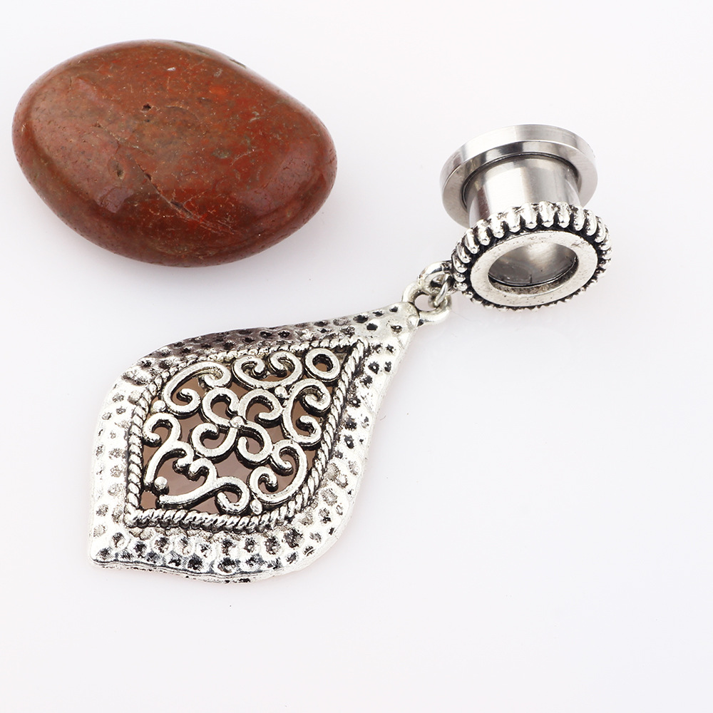 Flower Branch Pendant Auricle Earring Stainless Steel Ancient Silver Heart Ear Expansion Piercing Jewelry - Image 2
