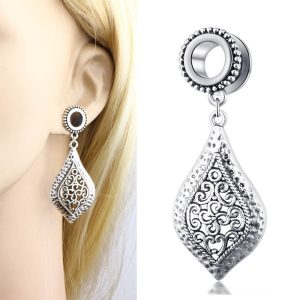 Flower Branch Pendant Auricle Earring Stainless Steel Ancient Silver Heart Ear Expansion Piercing Jewelry