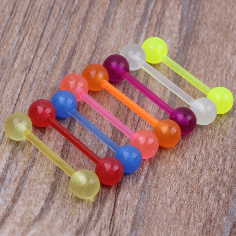 Acrylic Non-Allergenic Non-Toxic UV Glow Tongue Barbell - Candy Color Geometric Tongue Ring - Image 3