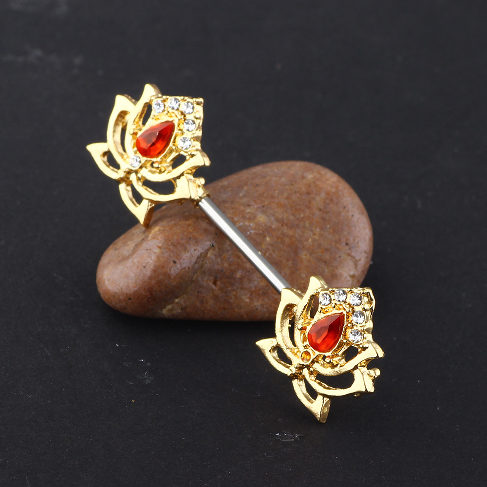 Gold Lotus Water Drop Earrings - Geometric 316L Surgical Steel Ear Piercing Jewelry for Women Fashion - Image 2