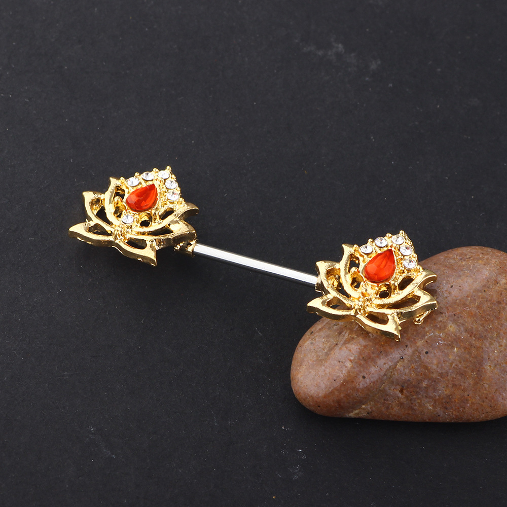 Gold Lotus Water Drop Earrings - Geometric 316L Surgical Steel Ear Piercing Jewelry for Women Fashion - Image 3
