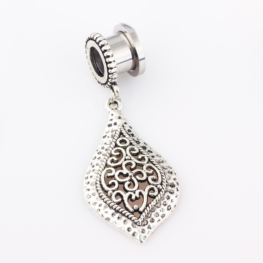Flower Branch Pendant Auricle Earring Stainless Steel Ancient Silver Heart Ear Expansion Piercing Jewelry - Image 3