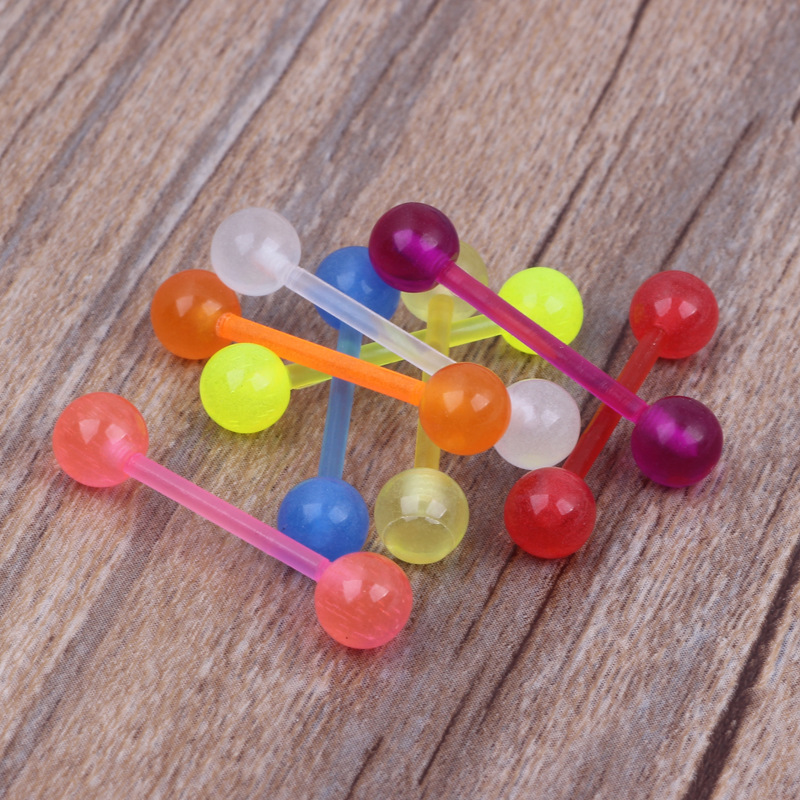 Acrylic Non-Allergenic Non-Toxic UV Glow Tongue Barbell - Candy Color Geometric Tongue Ring - Image 5