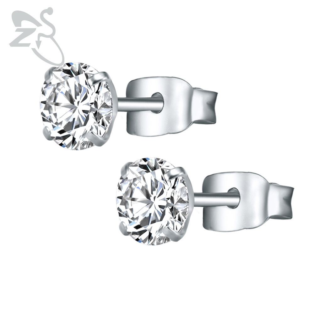 Stainless Steel Round CZ Ear Studs - Blue 0.8x10x8mm Geometric Piercing Earrings - Image 5