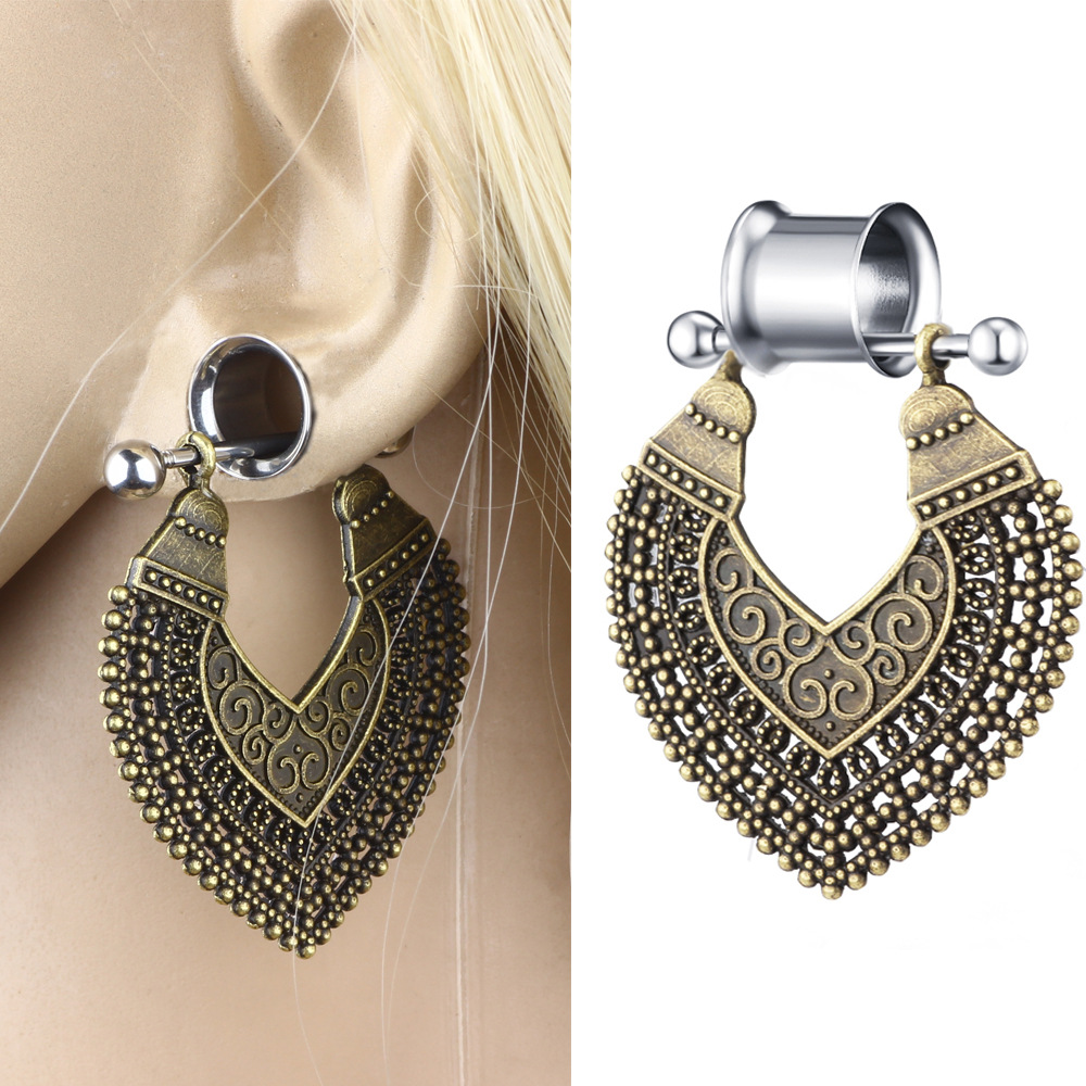 Double Horn Earrings Stainless Steel U-shape Retro Body Piercing Jewelry for Auricle - Image 2