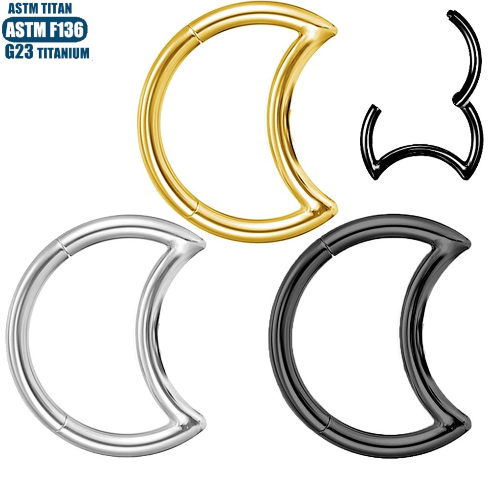 F136 Titanium Alloy Seamless Moon Nose Ring with CZ - Diamond Earring Tragus Septum Piercing Jewelry - Image 4