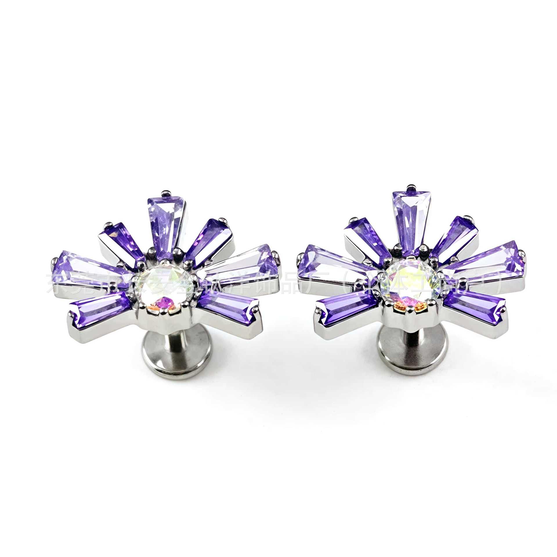 F136 Titanium Sunflower Fireworks Gradient Inlaid 5A Zircon Earrings Lip Studs G23 Titanium Alloy Body Piercing Jewelry - Image 2