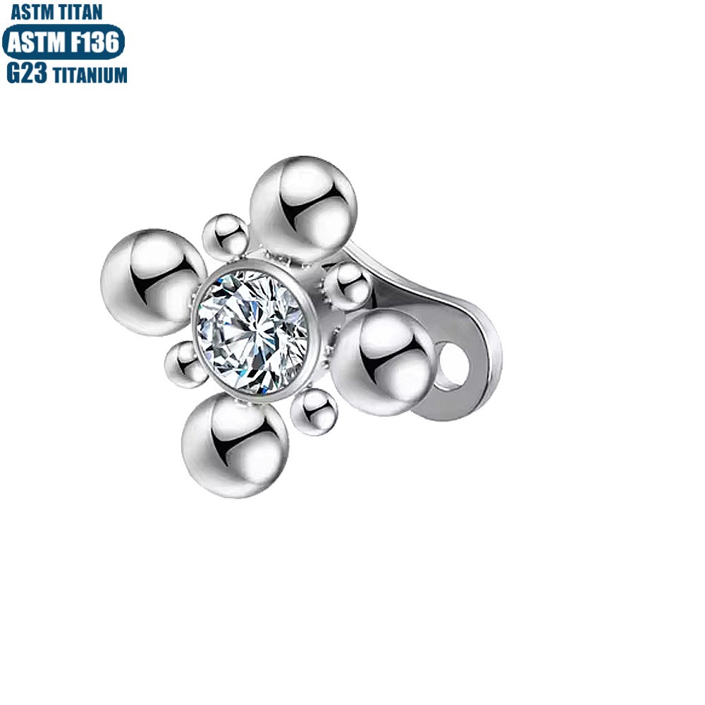 G23 Piercing Bone Implant with Zircon Inlaid Welded Ball Internal Thread Clavicle Skin Grafting Nail with Base, Silver 1.2x0.9mm - Image 2