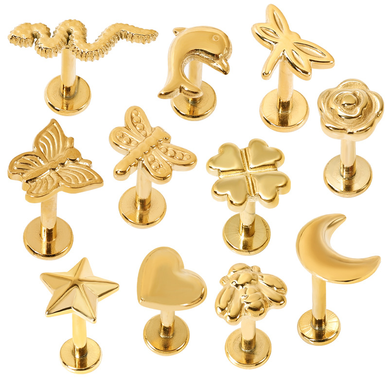2024 New 18K Gold Lip Nail Stainless Steel Lip Piercing Jewelry, Lightning Design CZ Lip Labret Stud for Women - Image 5