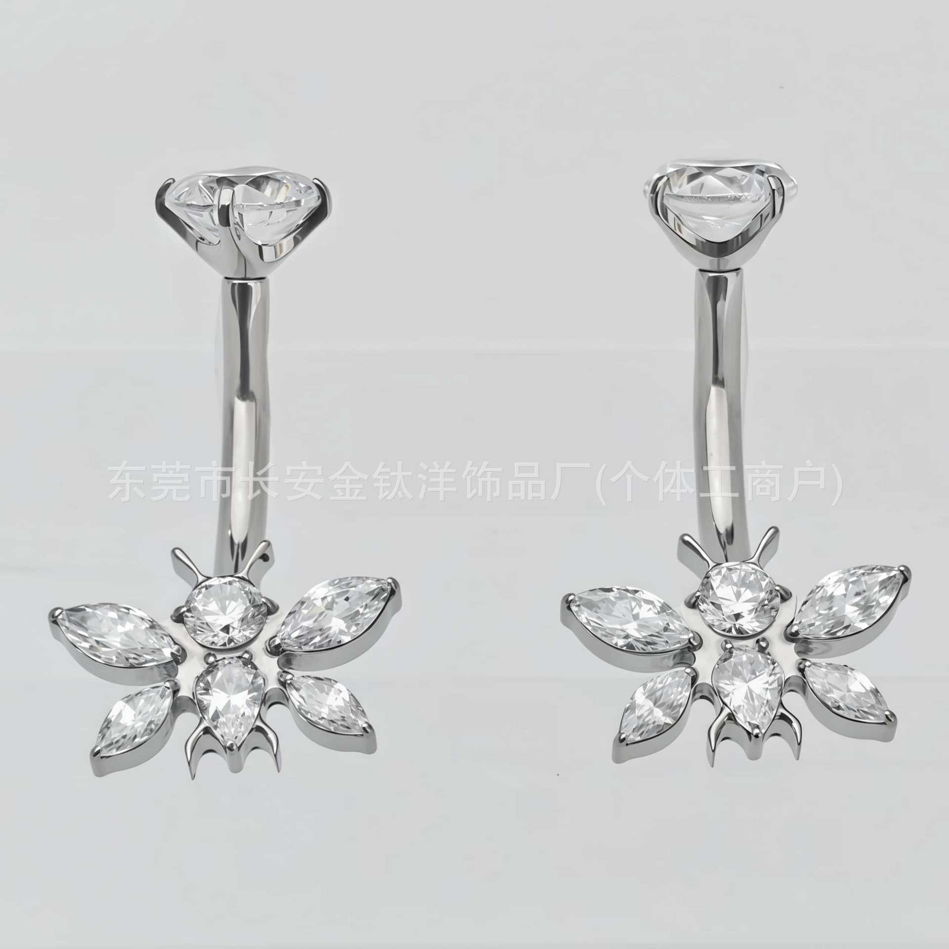 F136 Titanium Internal Thread Bee-Shaped Full Zircon Belly Button Ring G23 Titanium Alloy Body Piercing Jewelry - Image 3