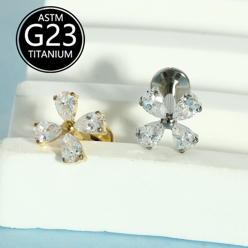 G23 Titanium Piercing Jewelry Flower Inlaid with Diamonds and Zircon Lip Ring Labret Stud Ear Cartilage Stud - Image 5