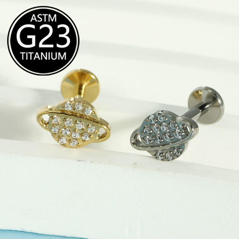 F136 Titanium Lip Stud Zircon Planet Earrings G23 Internal Thread Lip Piercing Jewelry Sold Individually - Image 4