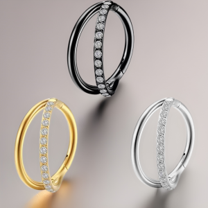 F136 Titanium Double Layer Zircon Nose Ring - Black Earring Cartilage Hoop for Women