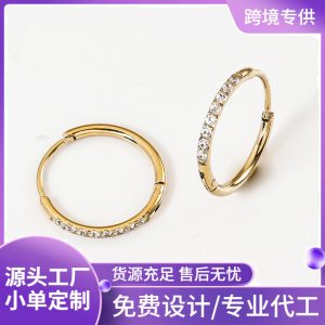 Zesen 2.5x20mm Gold Stainless Steel Carved Zircon Ear Studs 1.2mm Titanium Steel Ear Buckle 1.6mm Carved Diamond Earrings
