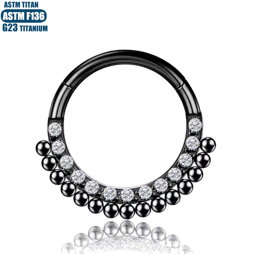 G23 Titanium Hinge Nose Ring with Zircon - Ear Cartilage Septum Conch Piercing Bone Ring, Geometric Jewelry - Image 3