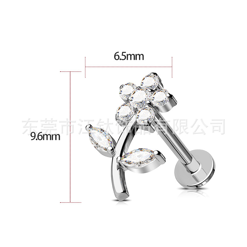 G23 Titanium Flower Earring with CZ for Cartilage Piercing - Helix Tragus Ear Bone Stud - Image 5