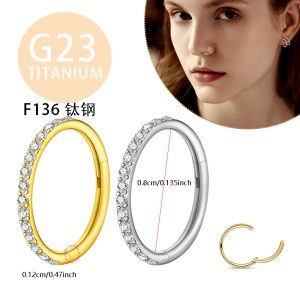 G23 Titanium Simple Luxury Diamond Nose Ring Seamless Closed Ring Zircon Earrings Piercing Jewelry Multifunctional Ring Earrings