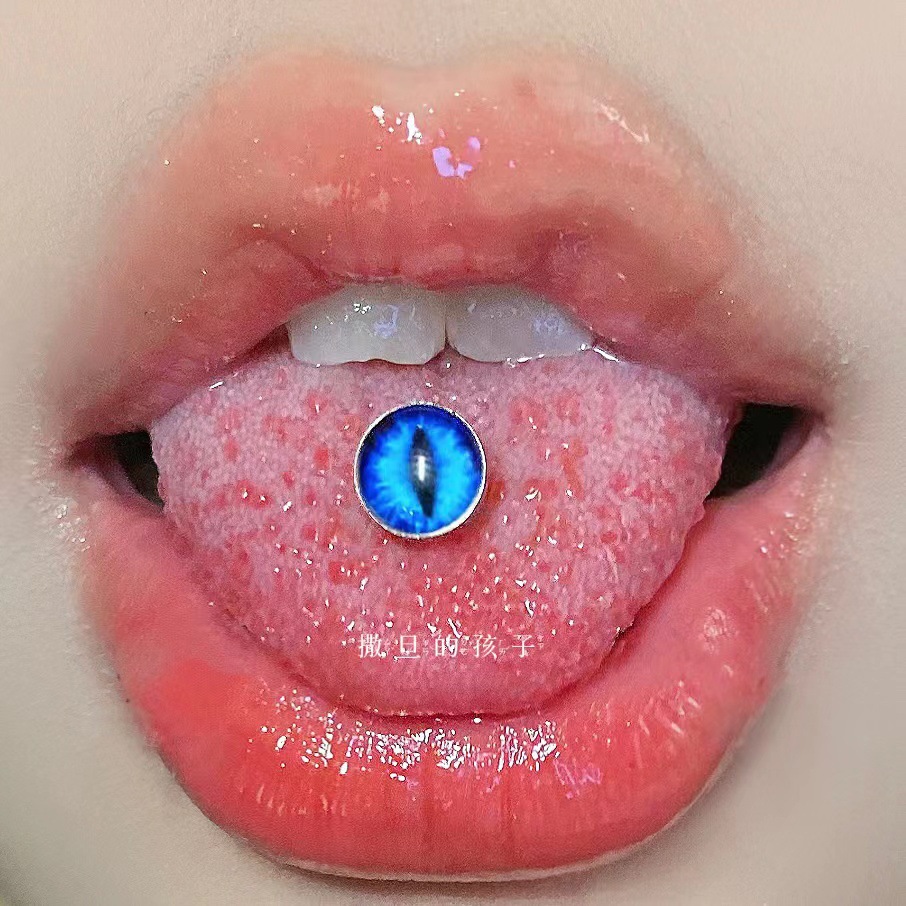 Tongue Nail Dripping Oil Eyes Tongue Ring Hot Punk Puncture Jewelry Steel 12mm - Image 3