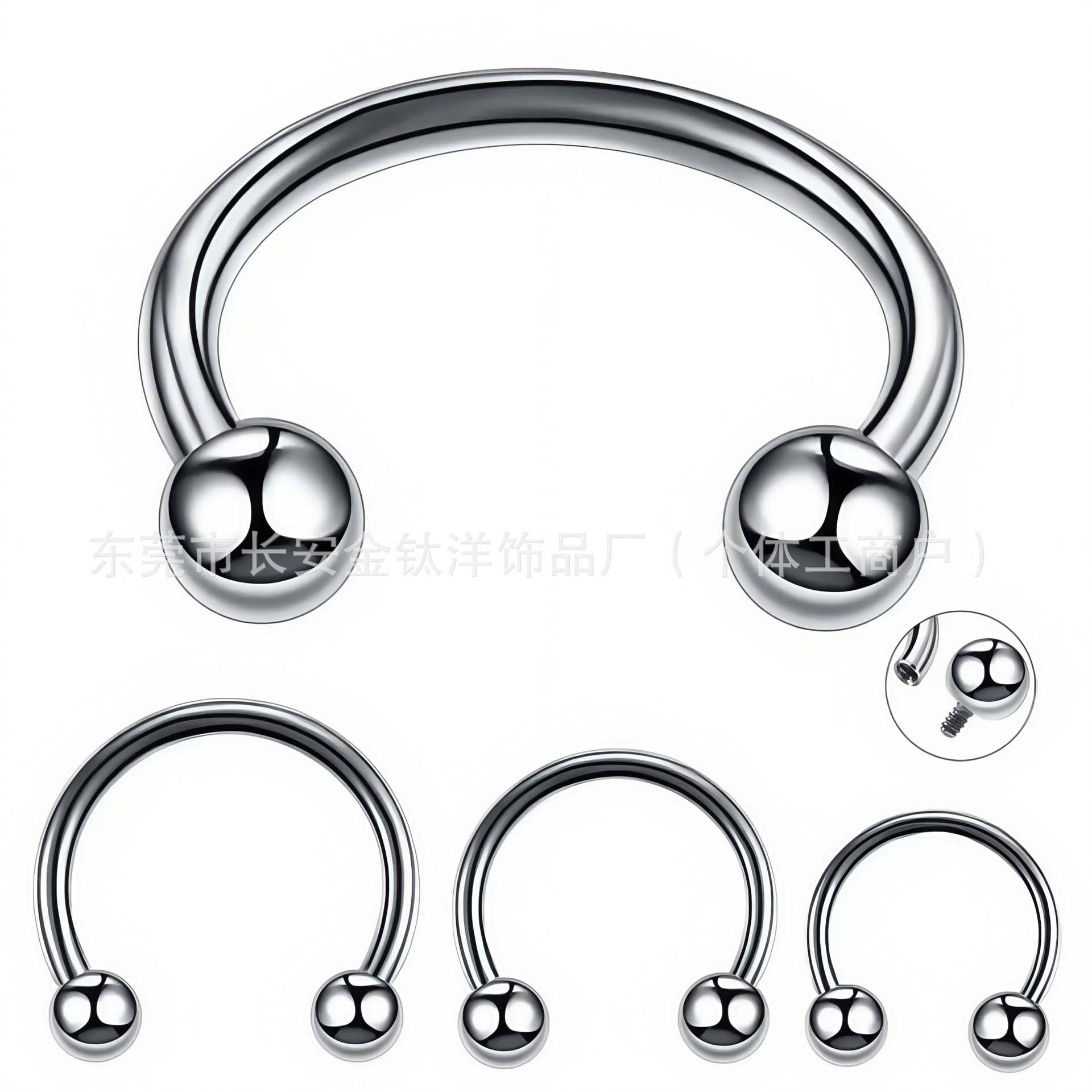 F136 Titanium Internal Thread C-Shape Ball Nose Septum Nose Stud Lip Stud Nose Ring Body Piercing Jewelry - Image 2