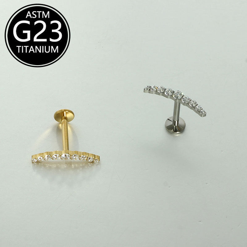 G23 Titanium Elegant Sickle-Shaped Zircon Lip Stud 16g Cartilage Stud Body Piercing Jewelry - Image 3