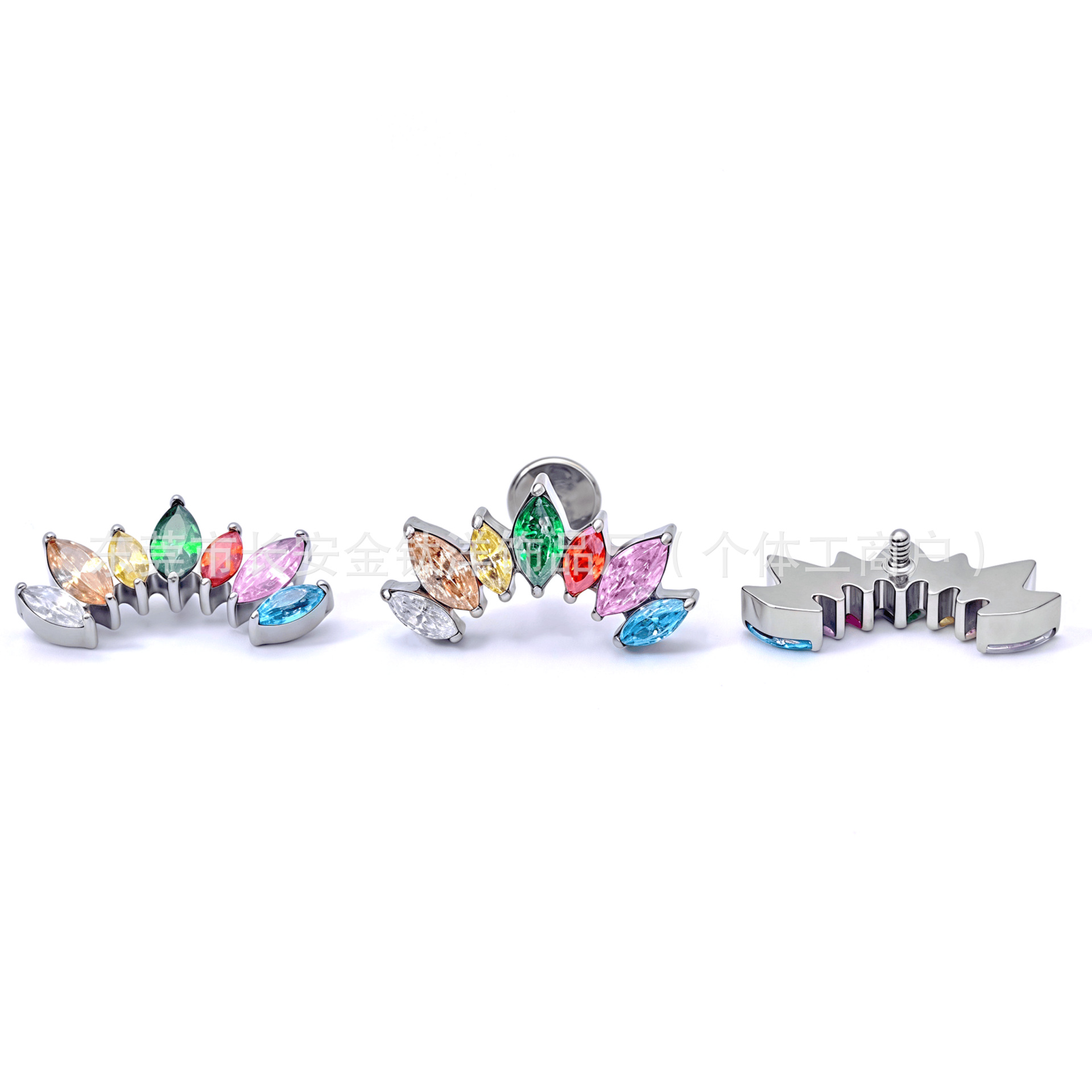 F136 Titanium 18K Gold-Plated Seven-Leaf Marquise Ear Lip Nose Stud Piercing Jewelry - Image 3