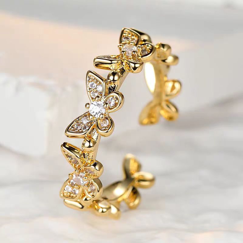 Fashion Butterfly Ring Women Adjustable Open Ring Gold Copper Jewelry - Image 3