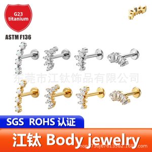 G23 Titanium Threadless Flat Back Earring - Claw Set Australian Bmw Eye Lip Stud Body Piercing Jewelry