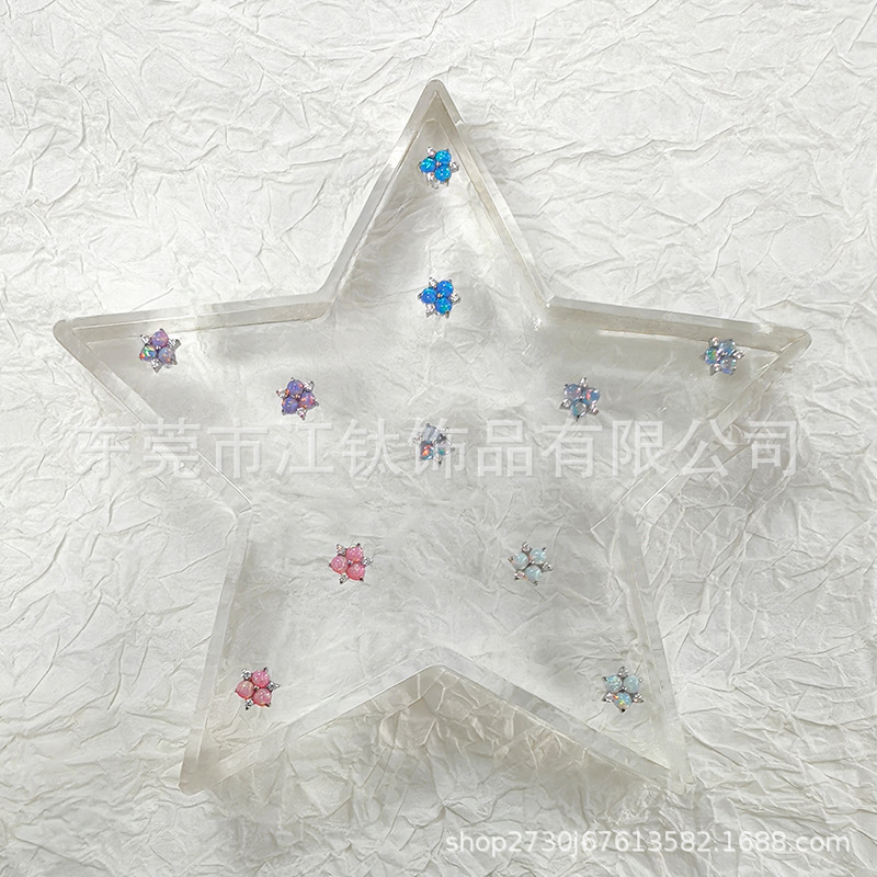 G23 Titanium Ear Stud Opal Inlaid Zircon Flower Cartilage Piercing Jewelry - Image 3
