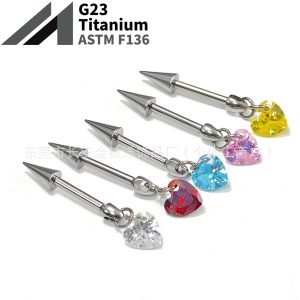F136 Titanium Internally Threaded Pointed Cone Heart-Shaped Pendant Devil Nail Earrings Ear Bone Nail G23 Titanium Alloy Piercing Jewelry