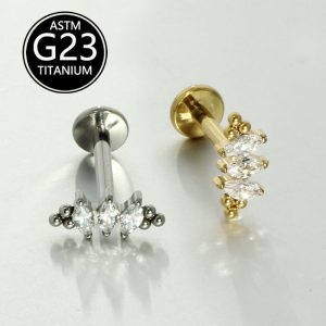 G23 Titanium Zirconia 16G Lip Piercing 6-10mm Ear Bone Stud Unisex Fashion Leaf Earring