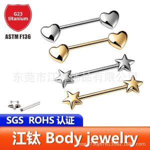Jiangtai F136 Titanium External Thread Heart Star Nipple Piercing - G23 Titanium Alloy Body Jewelry Wholesale
