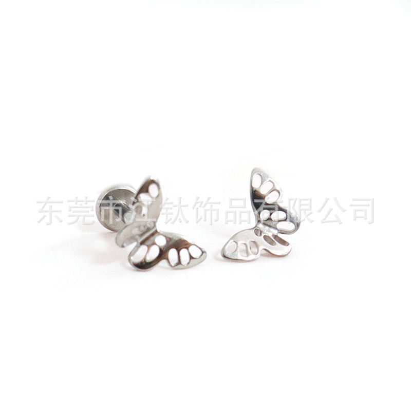 F136 Titanium Hollow Butterfly Ear Studs - Ear Lip Nails Cross-Border G23 Titanium Alloy Body Piercing Ear Bone Nails - Image 3