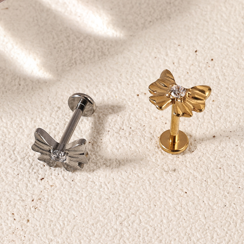 Zesen G23 Titanium Butterfly Lip Labret Stud with CZ Tongue Nail ASTM F-136 Alloy Piercing Jewelry - Image 3