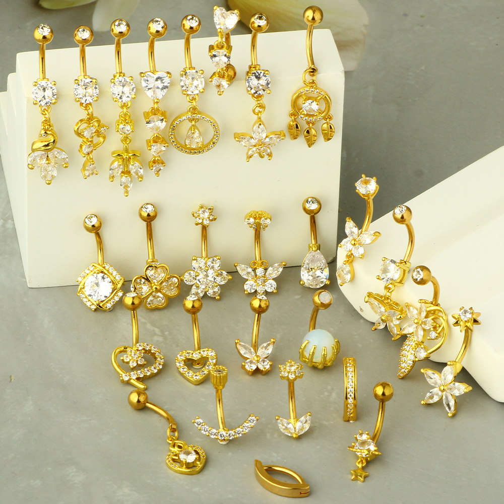 Sexy Simple Gold Zircon Belly Button Ring 316L Surgical Steel Navel Piercing Jewelry - Image 2